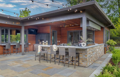 Custom outdoor living space and patio remodel